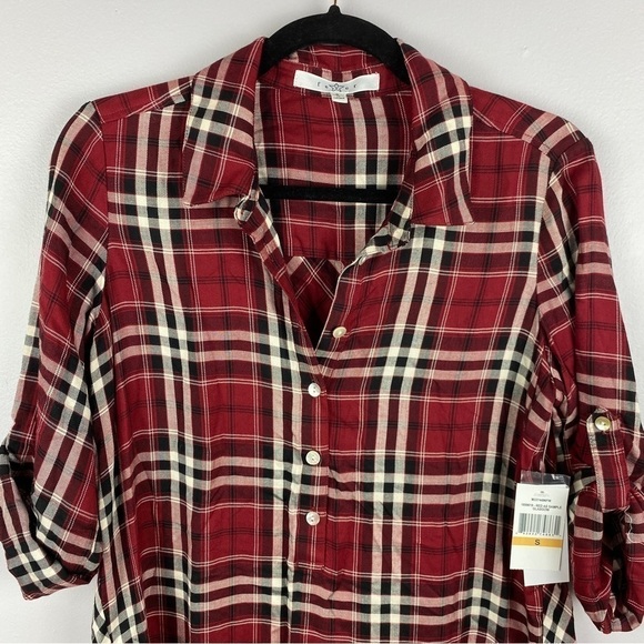 Fever Red Plaid Longline Popover Blouse Small NWT - Picture 4 of 12